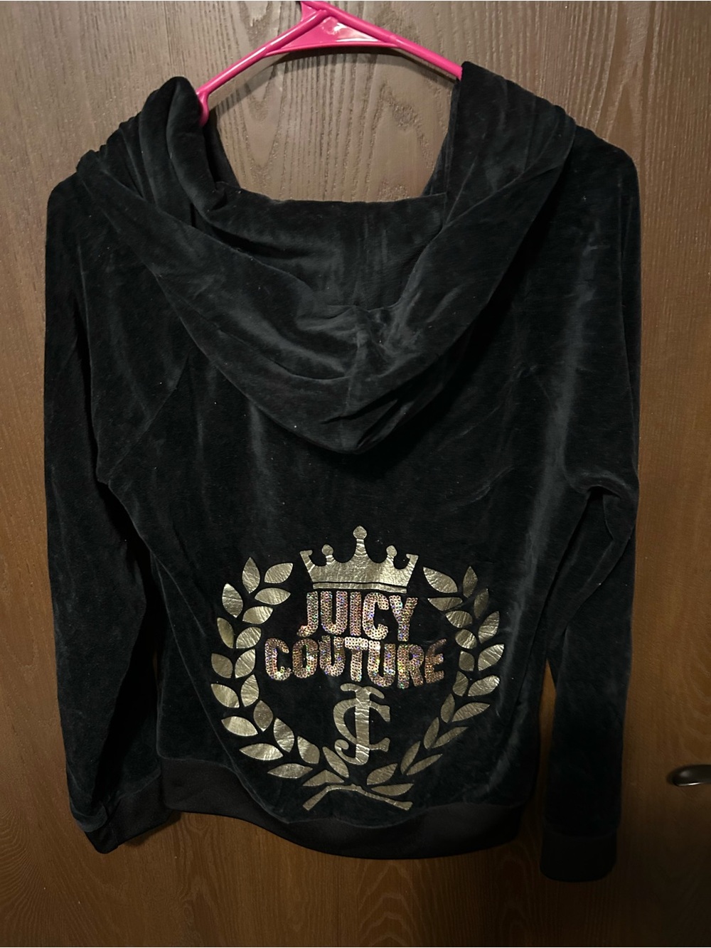 Juicy Couture Black Velour Zip Hoodie with Gold J Pull